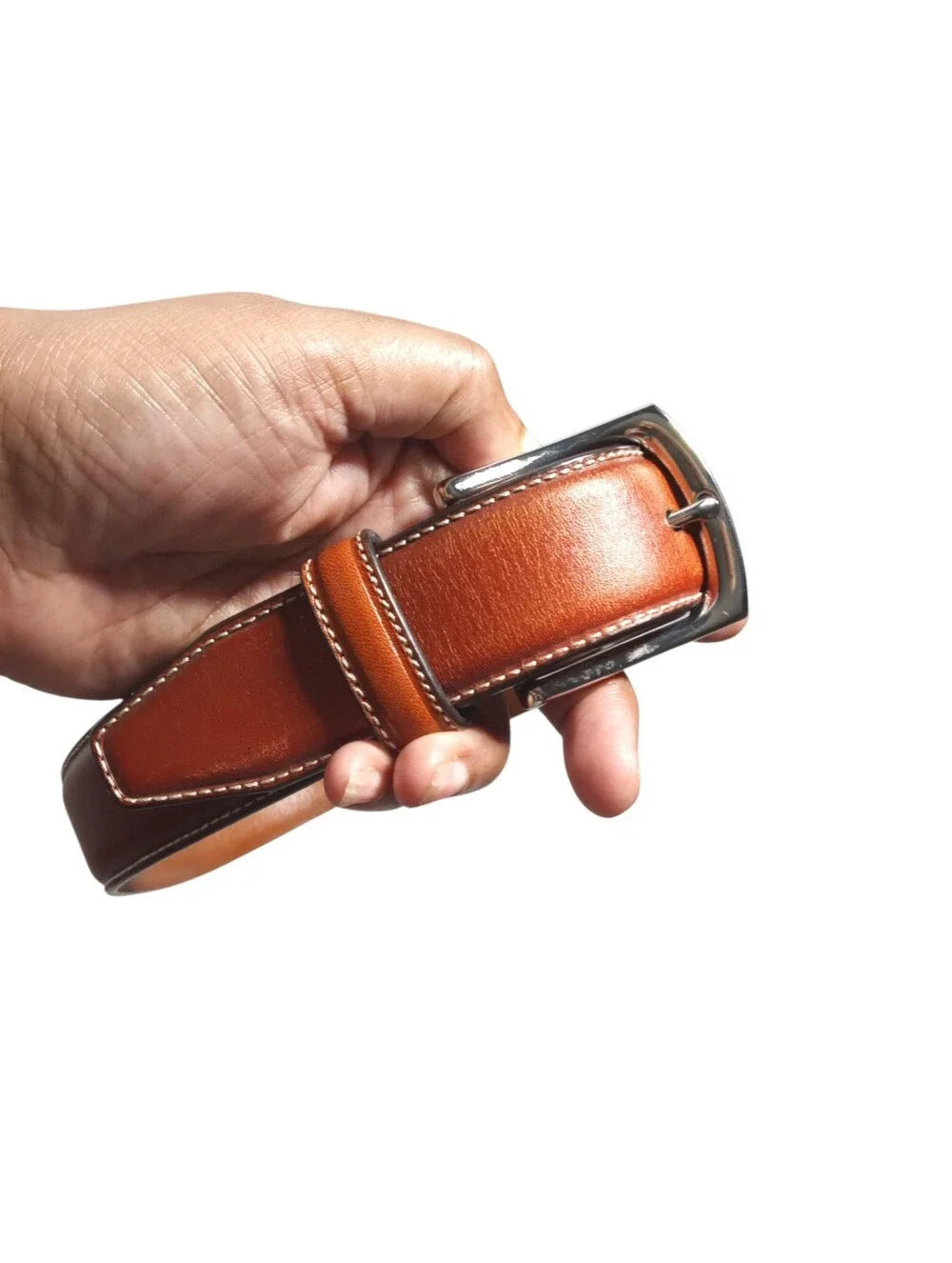 Johnston & Murphy Men's Sz 36 Cognac Leather Contrast Stitch Dress Belt